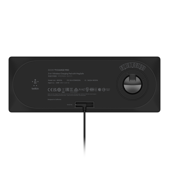 Belkin BoostCharge Pro 3 in 1 Wireless Charging Pad with MagSafe Charging 15W -  بوست شارجر برو قاعدة شحن لاسلكية 3 في 1 مع شحن ماج سيف الرسمي بقدرة 15 واط من بيلكن