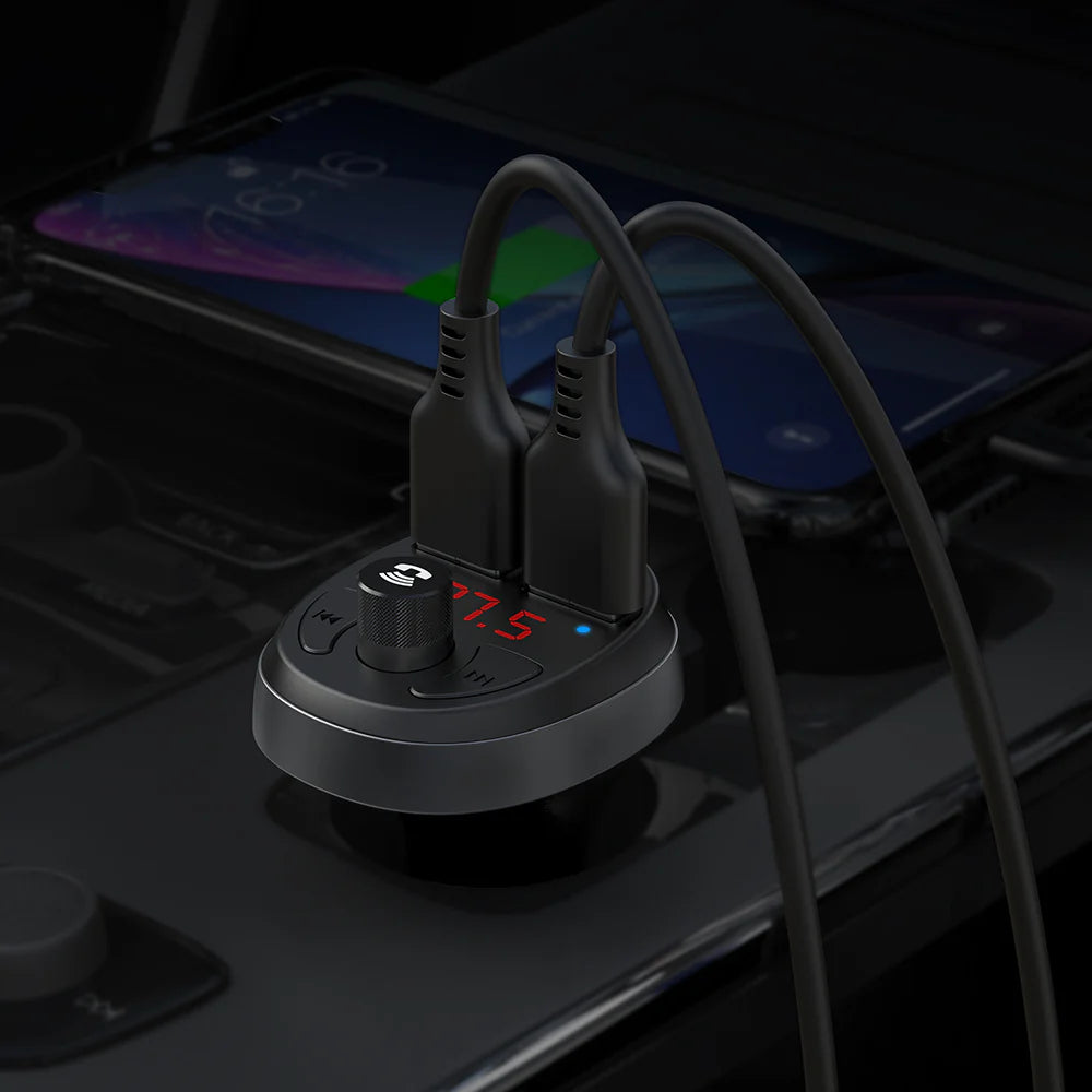 Mcdodo Bluetooth 5.1 FM Dual USB Car Charger - شاحن سيارة ماكدودو بلوتوث 5.1 اف ام ثنائي يو اس بي