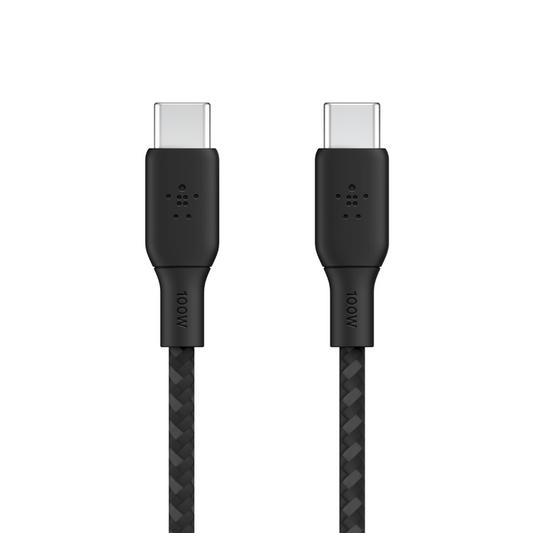 Belkin BoostCharge USB-C to USB-C Braided Cable 100W PD 3M - كابل بيلكن بوست شارجر يو اس بي سي إلى يو اس بي سي المضفر بطول 3 متر وبقوة 100 وات للشحن السريع