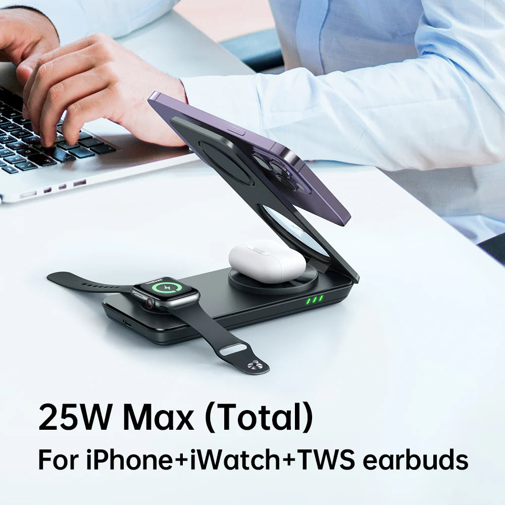 Mcdodo 3in1 Foldable Magnetic Wireless Charger and Stand - شاحن وحامل لاسلكي مغناطيسي قابل للطي 3 في 1 من ماكدودو