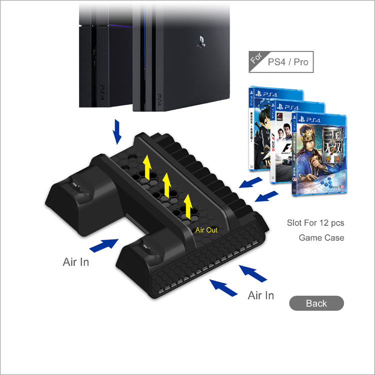 قاعدة شحن وتبريد Dobe لـ PS4 - Charging & Cooling Stand - Multi-functional Dual Controller - Black