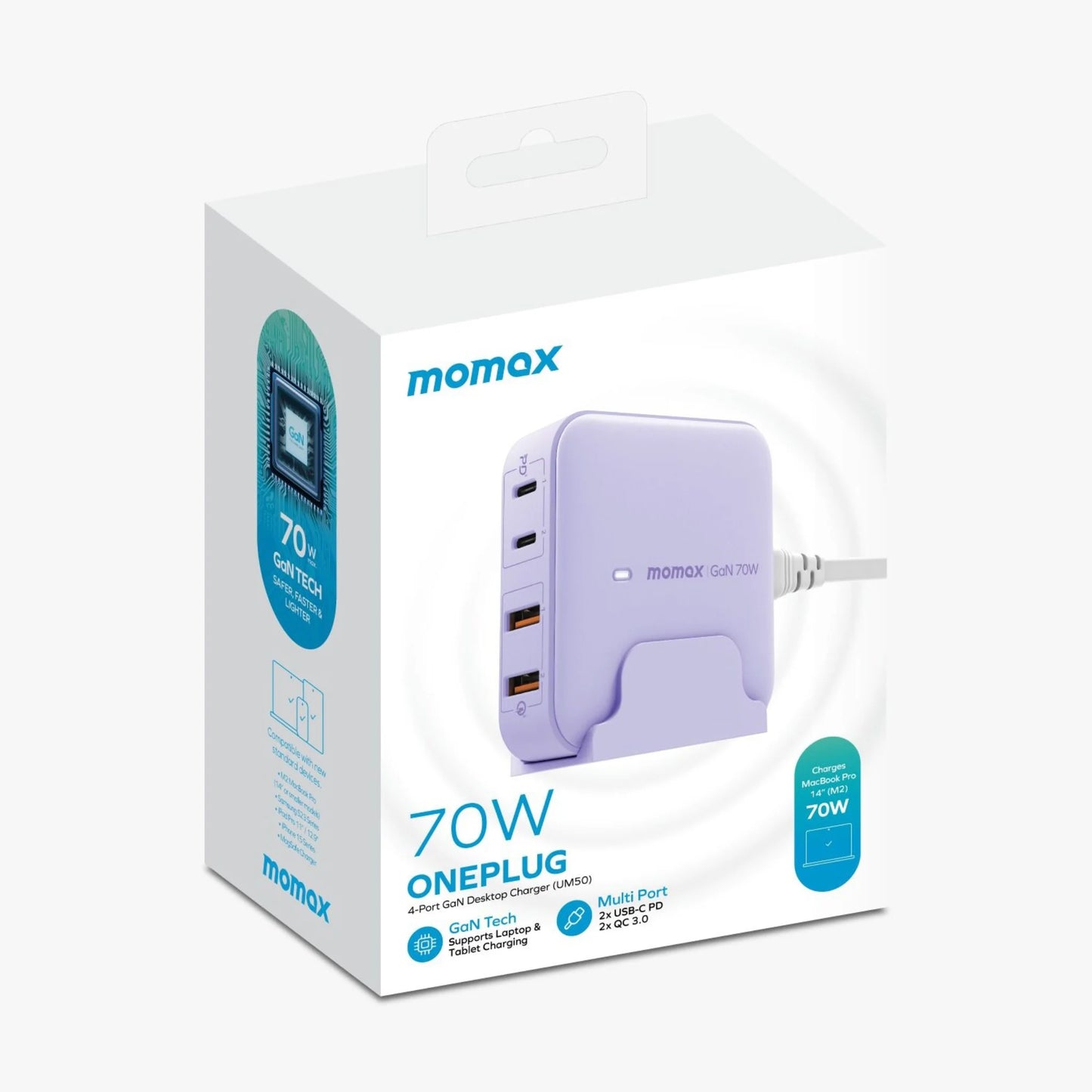 Momax One Plug 70W e-Port Desktop Charger | Multi-Port Fast GaN Charging Hub - شاحن مكتبي موماكس وان بلاج بقدرة 70 واط, شاحن سريع متعدد المنافذ
