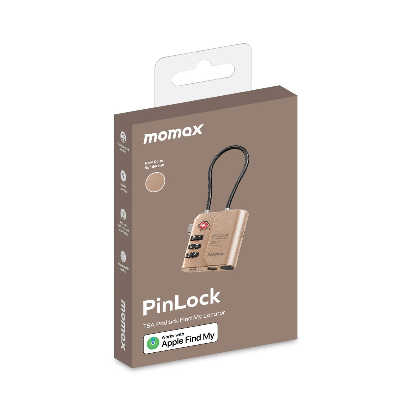 Momax PinLock TSA Padlock with Apple Find My Locator -  قفل موماكس بنلوك الذكي, متوافق مع ابل فايند ماي