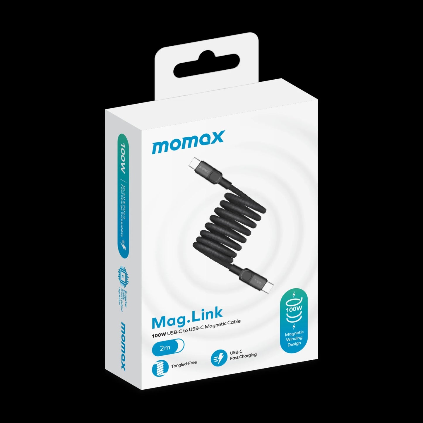 Momax Mag.Link 100W Magnetic USB‑C to USB‑C Cable, 2 m - كيبل موماكس ماج لنك المغناطيسي, USB-C الى USB-C, بقوة 100 واط, طول 2م
