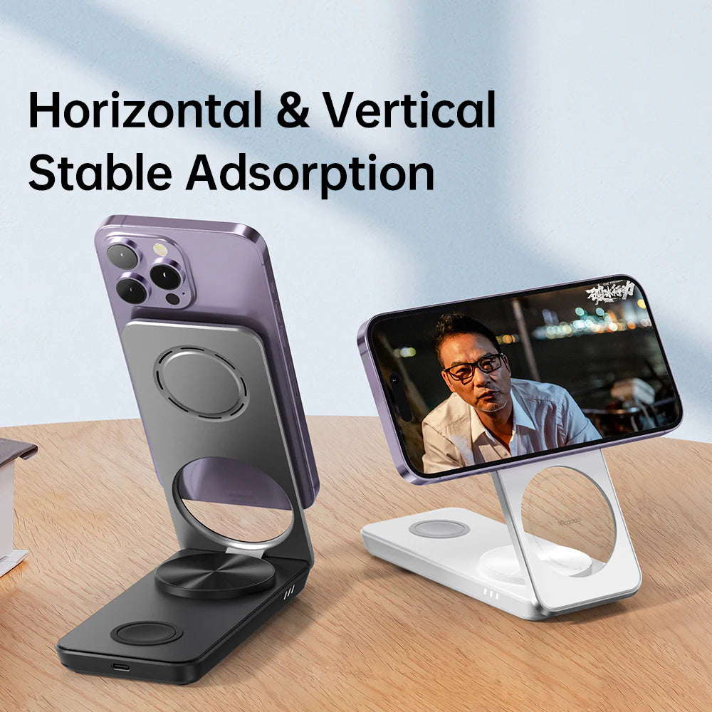 Mcdodo 3in1 Foldable Magnetic Wireless Charger and Stand - شاحن وحامل لاسلكي مغناطيسي قابل للطي 3 في 1 من ماكدودو