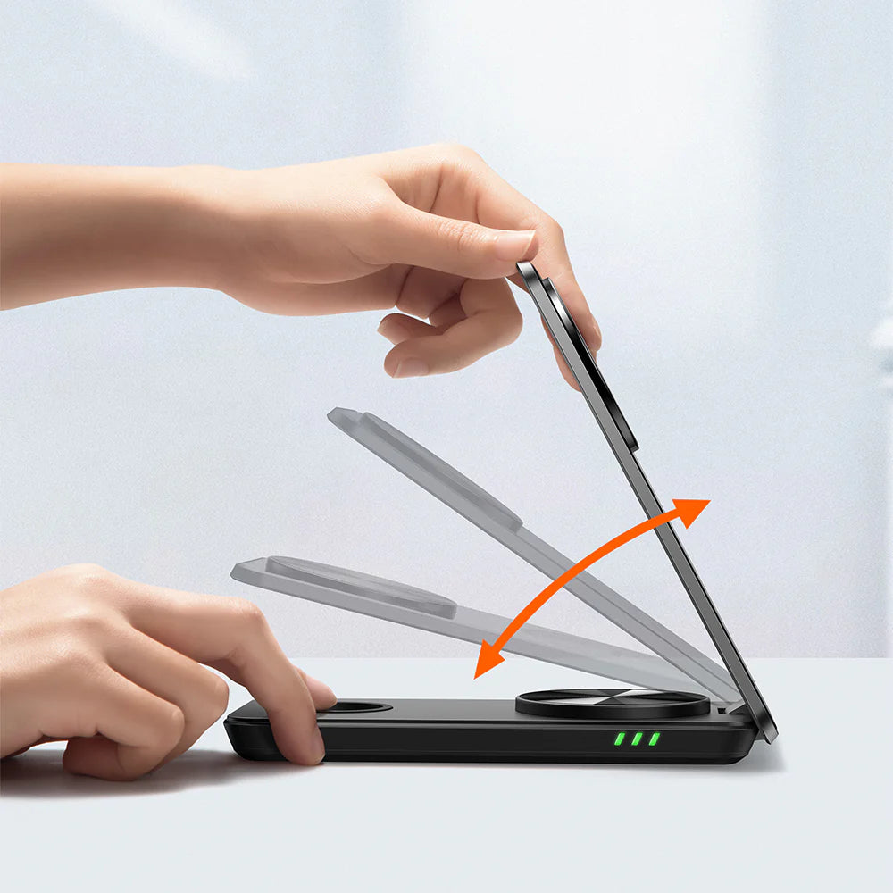 Mcdodo 3in1 Foldable Magnetic Wireless Charger and Stand - شاحن وحامل لاسلكي مغناطيسي قابل للطي 3 في 1 من ماكدودو