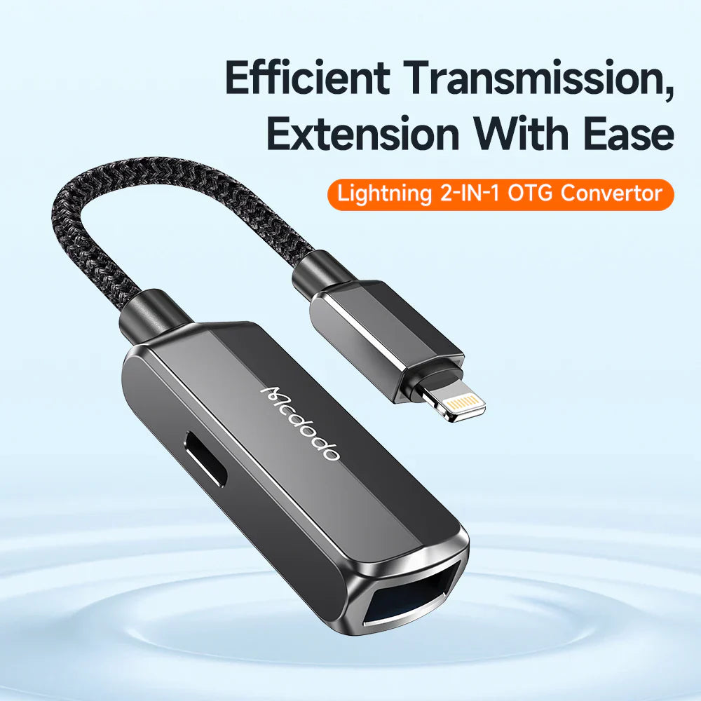 Mcdodo OTG 2 in 1 Convertor Lightning to USB-A 3.0 & Lightning - ماكدودو او تي جي 2 في 1 محول لايتننغ إلى يو اس بي أ 3.0 & لايتننغ