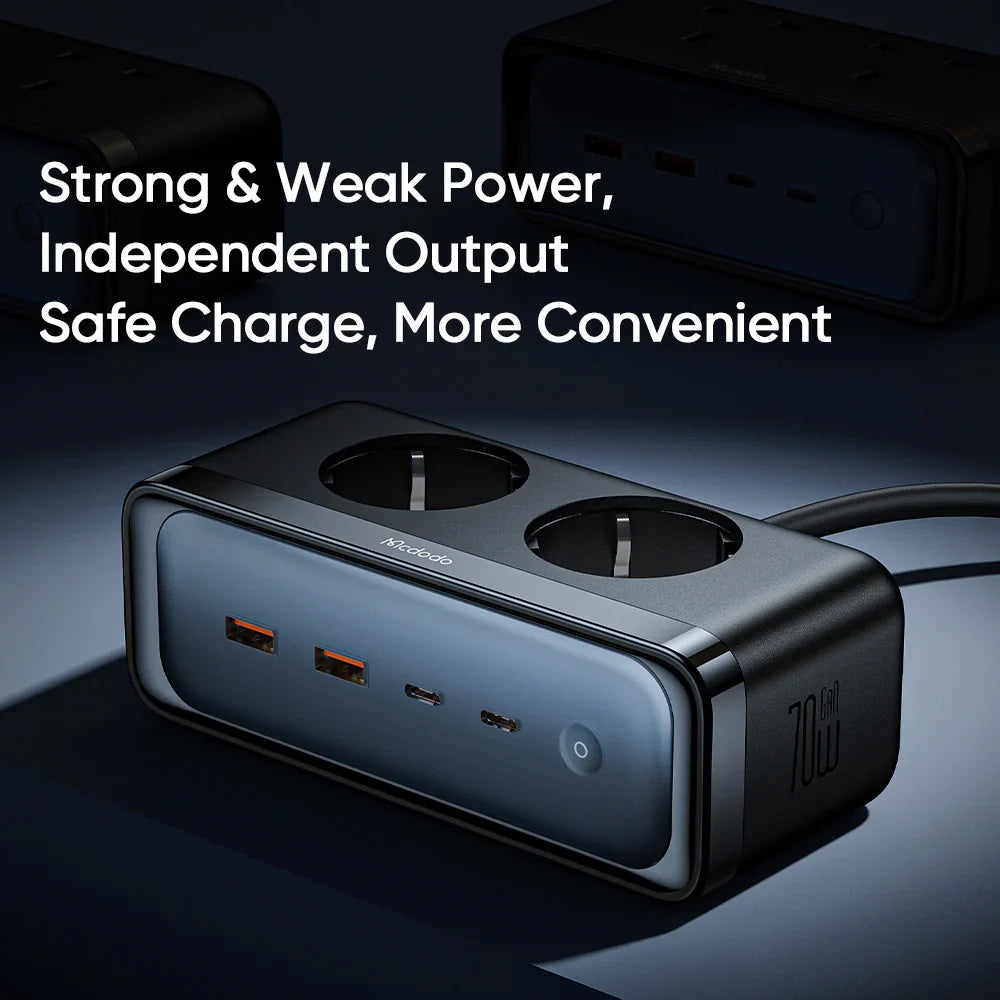 Mcdodo 6 in 1 70W GaN Lightning Protection Power Strip - شاحن ماكدودو 6 في 1  70 وات  للحماية من الصواعق قابس الاتحاد الأوروبي