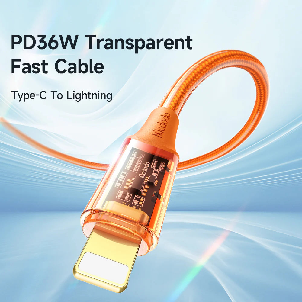 Mcdodo Type-C to Lightning 36W Transparent Data Cable  - مكدودو تايب سي إلى لايتننغ 36واط كابل بيانات شفاف