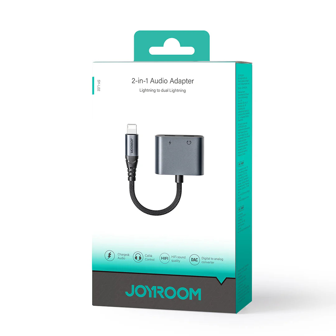 محوّل جويرووم 2 في 1 من لايتنينغ إلى منفذي لايتننغ (شحن + صوت) | JOYROOM SY-L02 2-in-1 Lightning Audio Adapter