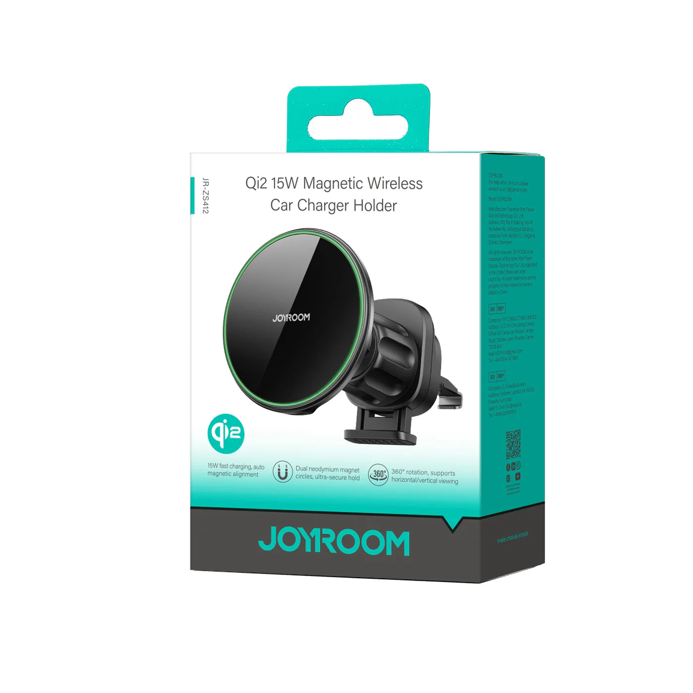 شاحن وحامل هاتف مغناطيسي للسيارة لفتحات التهوية من جويرووم بقدرة شحن لاسلكي 15 واط | JOYROOM JR-ZS412 Magnetic Wireless Air Vent Car Charger Mount – Qi2 15W