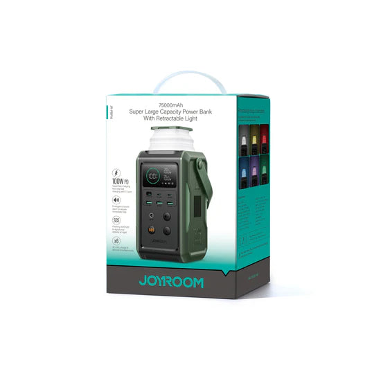 باور بانك جويرووم بسعة 75,000 مللي امبير وبقدرة شحن 100 واط مع اضائة قابلة للسحب | JOYROOM 100W Super Large Capacity Power Bank 75000mAh With Retractable Light