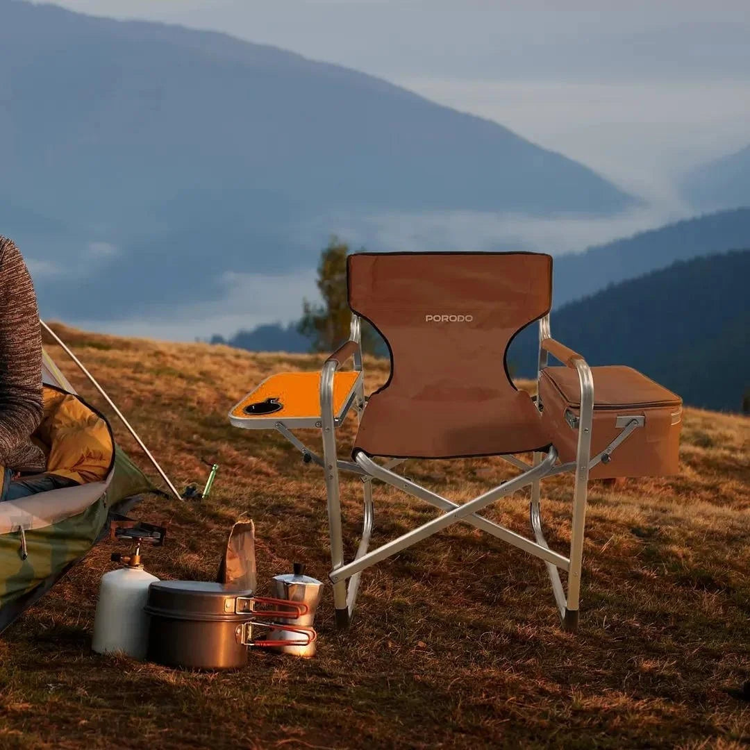 كرسي بورودو لايف ستايل القابل للطي مع طاولة جانبية وحامل كوب | Porodo Lifestyle Outdoor Folding Aluminum Chair with Side Table & Cup Holder