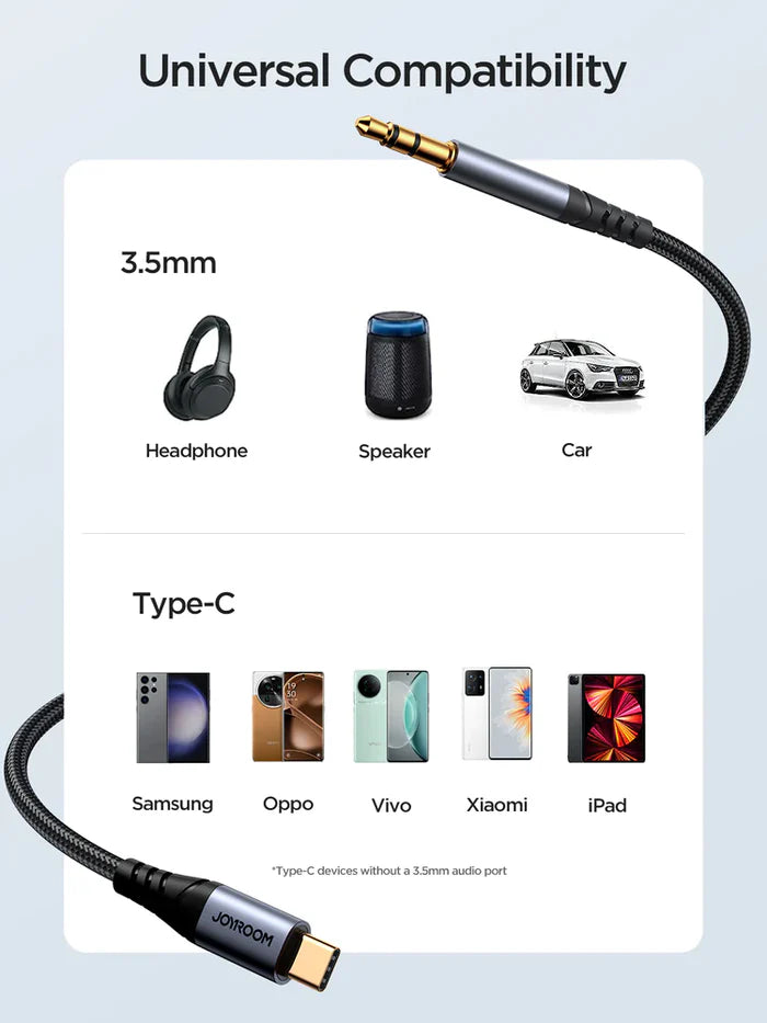 Joyroom AUX Audio Cable Type C to 3.5mm 1.2m - كابل صوت جوي روم تايب سي إلى 3.5 ملم طول 1.2 متر