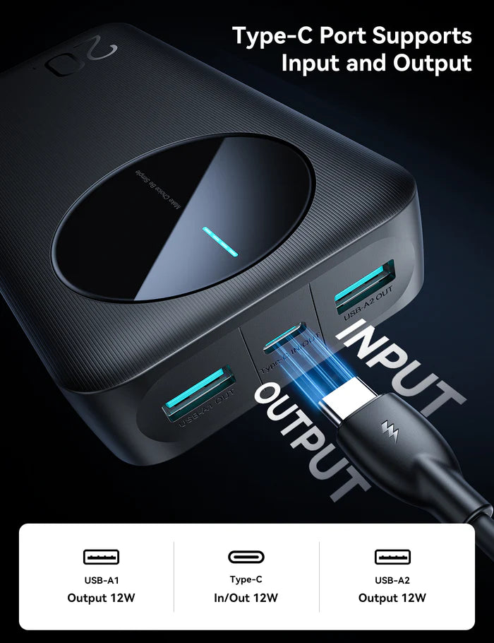 Joyroom JR-PBF14 20000mAh Power Bank with 3 Ports & LED Display – باور بانك بسعة 20000ميلي أمبير وثلاث منافذ من جويروم