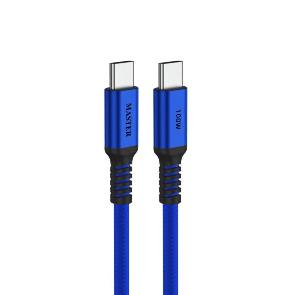 كيبل ماستر مضفر يو اس بي سي الى يو اس بي سي بقدرة 100 واط وطول 1.2 متر - ازرق | Master Braided 100W Cable USB-C to USB-C 1.20M - Blue