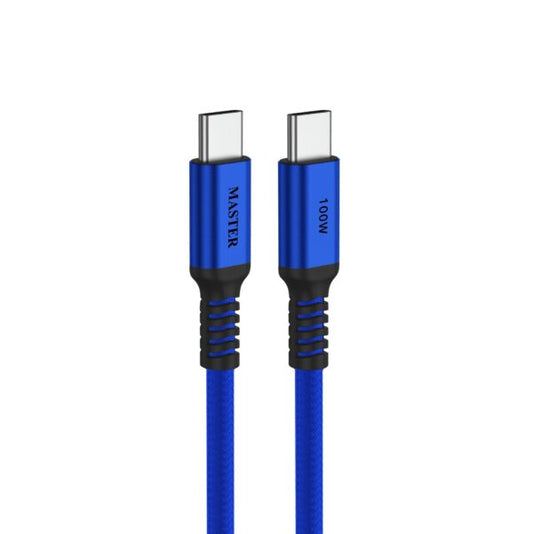 كيبل ماستر مضفر يو اس بي سي الى يو اس بي سي بقدرة 100 واط وطول 1.2 متر - ازرق | Master Braided 100W Cable USB-C to USB-C 1.20M - Blue