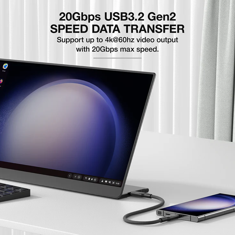 كيبل اميزنك ثنك ثاندر برو يو اس بي سي الى يو اس بي سي بقدرة 240 واط - اسود | AMAZINGTHING Thunder Pro 240W Type-C to Type-C Cable (USB 3.2 Gen2 – 20Gbps) – Black