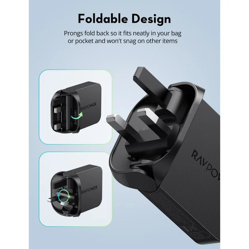 شاحن جداري راف باور PC1082 بتقنية GaN و بمنفذ تايب سي وقدرة شحن 35 واط - اسود | RAVPower RP-PC1082 35W PD GaN 5.0 USB-C Wall Charger – Black