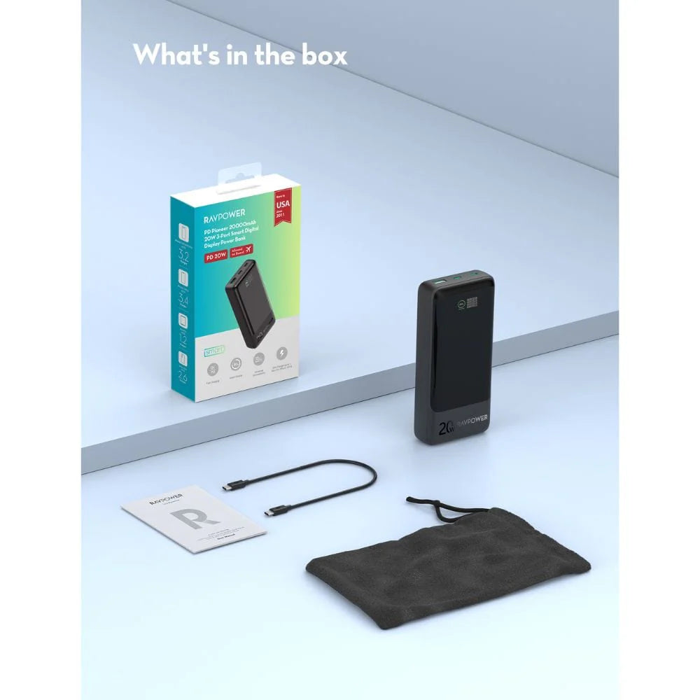 باور بانك راف باور RP-PB1238 بسعة 20,000 مللي امبير وبقدرة شحن 20 واط - اسود | RAVPower RP-PB1238 PD Pioneer 20000mAh 20W Power Bank – Black