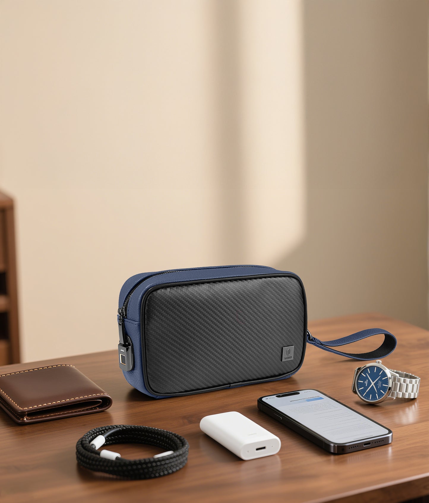 حقيبة ويوو ماستر كاربون ببصمة الاصبع الذكية, تصميم كاربون فاخر | WiWU Master Carbon Smart Fingerprint Personal Bag - Carbon Design