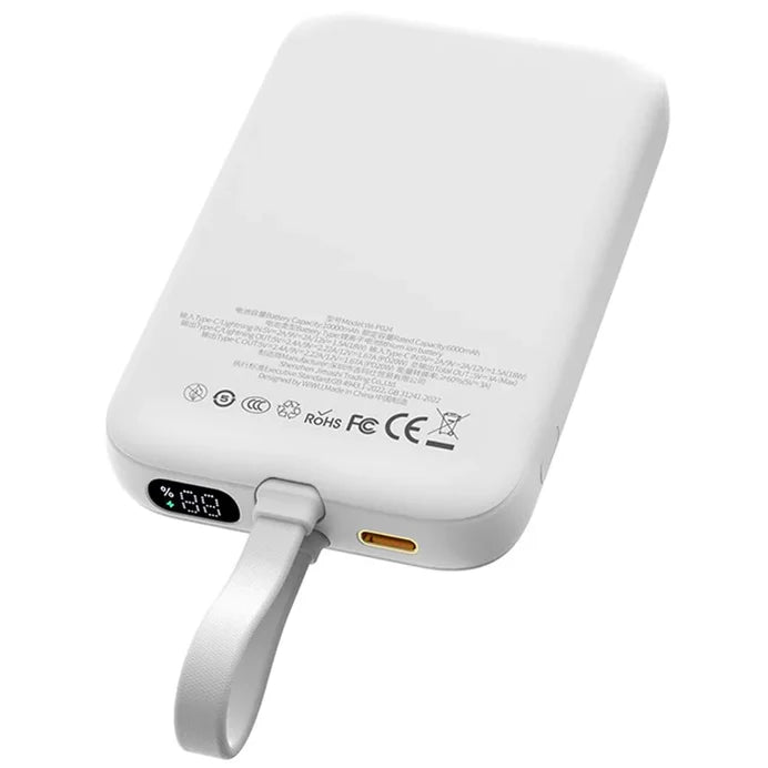 WiWU Wi-P024 10000mAh Magnetic Wireless Power Bank with PD 20W Fast Charging & Built-in Cable - باور بانك ويوو مغناطيسي 10000ميلي أمبير مع شحن سريع 20واط وكابل مدمج