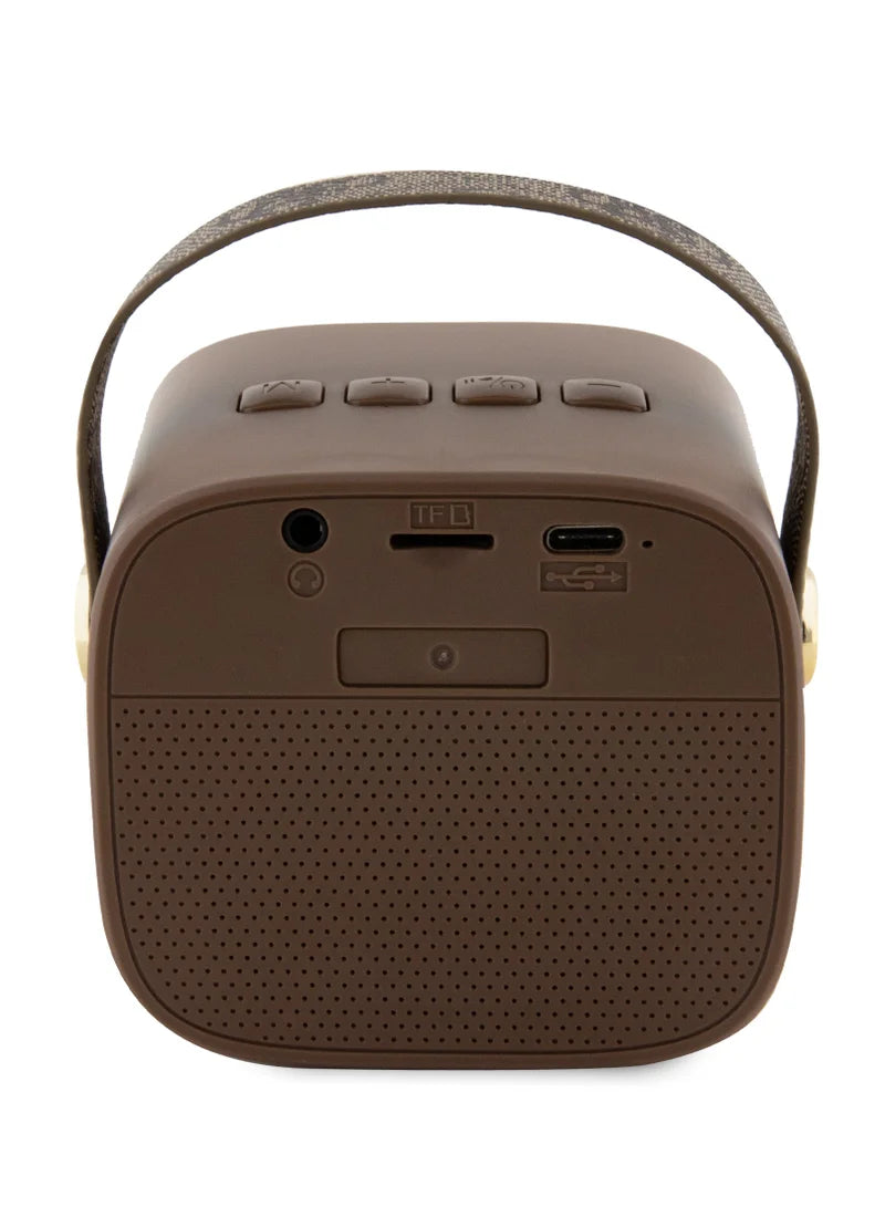 Guess Wireless Speaker with Handle 5W PU 4G Leather Script Logo | سماعة بلوتوث GUESS محمولة بقوة 5 واط, تصميم جلد 4 جي مع حامل يد