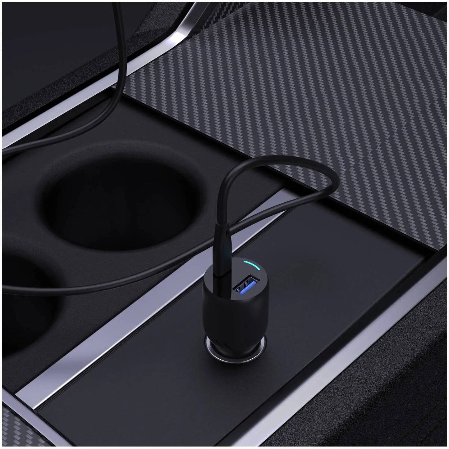 شاحن سيارة باورولوجي 65 واط بمنفذين واضائة LED - اسود | Powerology 65W PD + QC3.0 LED Dual Ports Car Charger – Black