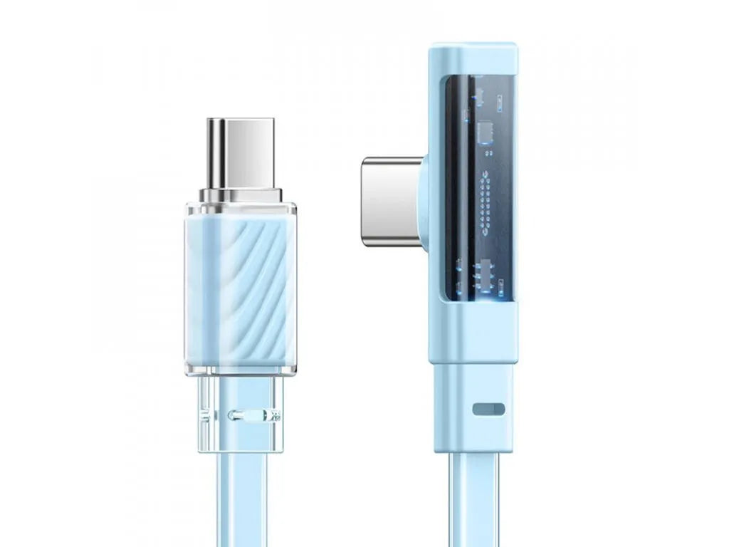 Mcdodo 65W Type-C to Type-C 90 Degree Transparent Data Cable with LED 1.2m -  كيبل بيانات ب65واط تايب سي إلى تايب سي مع مؤشر ليد بطول 1.2 متر من مكدودو
