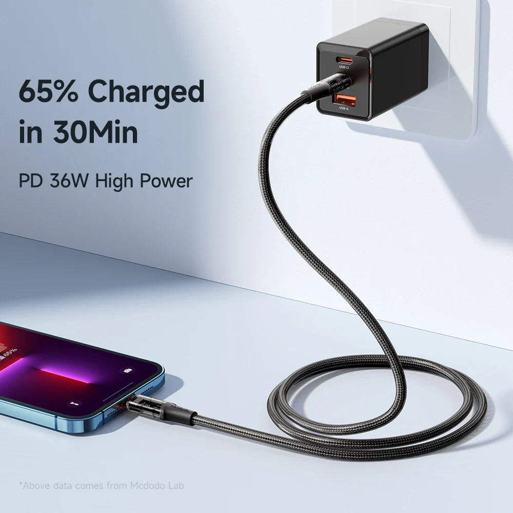 Mcdodo Type-C to Lightning 36W Transparent Data Cable  - مكدودو تايب سي إلى لايتننغ 36واط كابل بيانات شفاف
