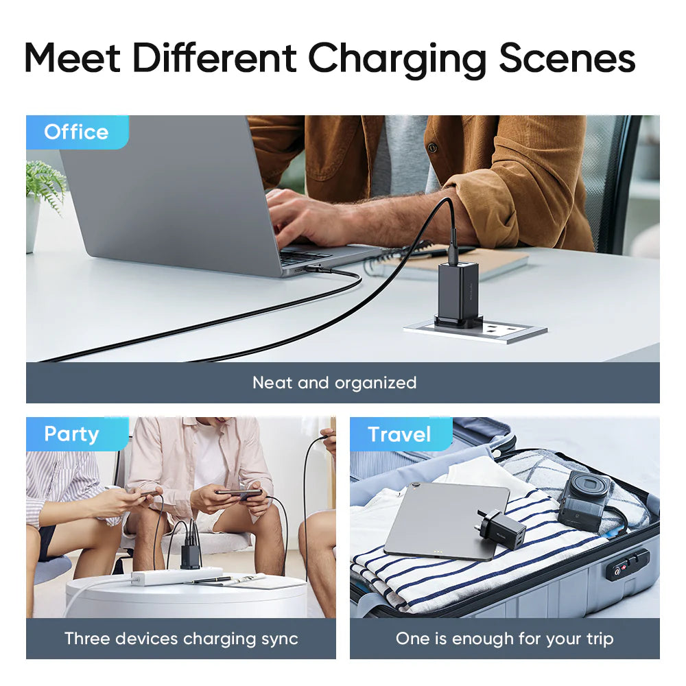 Mcdodo 67W 2 Port Type-c & 1 Port USB Gan5 mini Fast Charger Pro with Type-c to Type-c Cable 1.2m - شاحن جداري بقدرة 67واط بمنفذين تايب سي ومنفذ يو اس بي  مع كيبل تايب سي