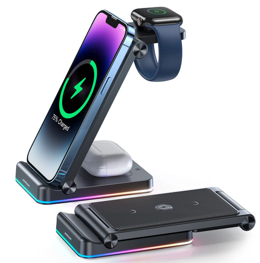 JOYROOM JR-WQN01 3-in-1 Magnetic Charging Station for Phone, Watch & Earphones -محطة شحن جويروم مغناطيسية 3 في 1