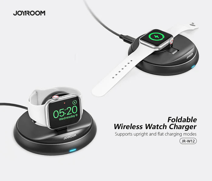 JOYROOM JR-W12 Foldable Wireless Watch Charger - شاحن ساعة لاسلكي قابل للطي صغير للسفر ويدعم الوضع الليلي من جويروم