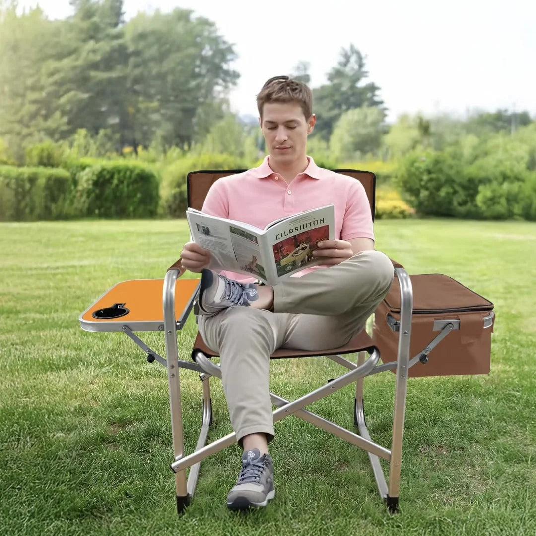 كرسي بورودو لايف ستايل القابل للطي مع طاولة جانبية وحامل كوب | Porodo Lifestyle Outdoor Folding Aluminum Chair with Side Table & Cup Holder