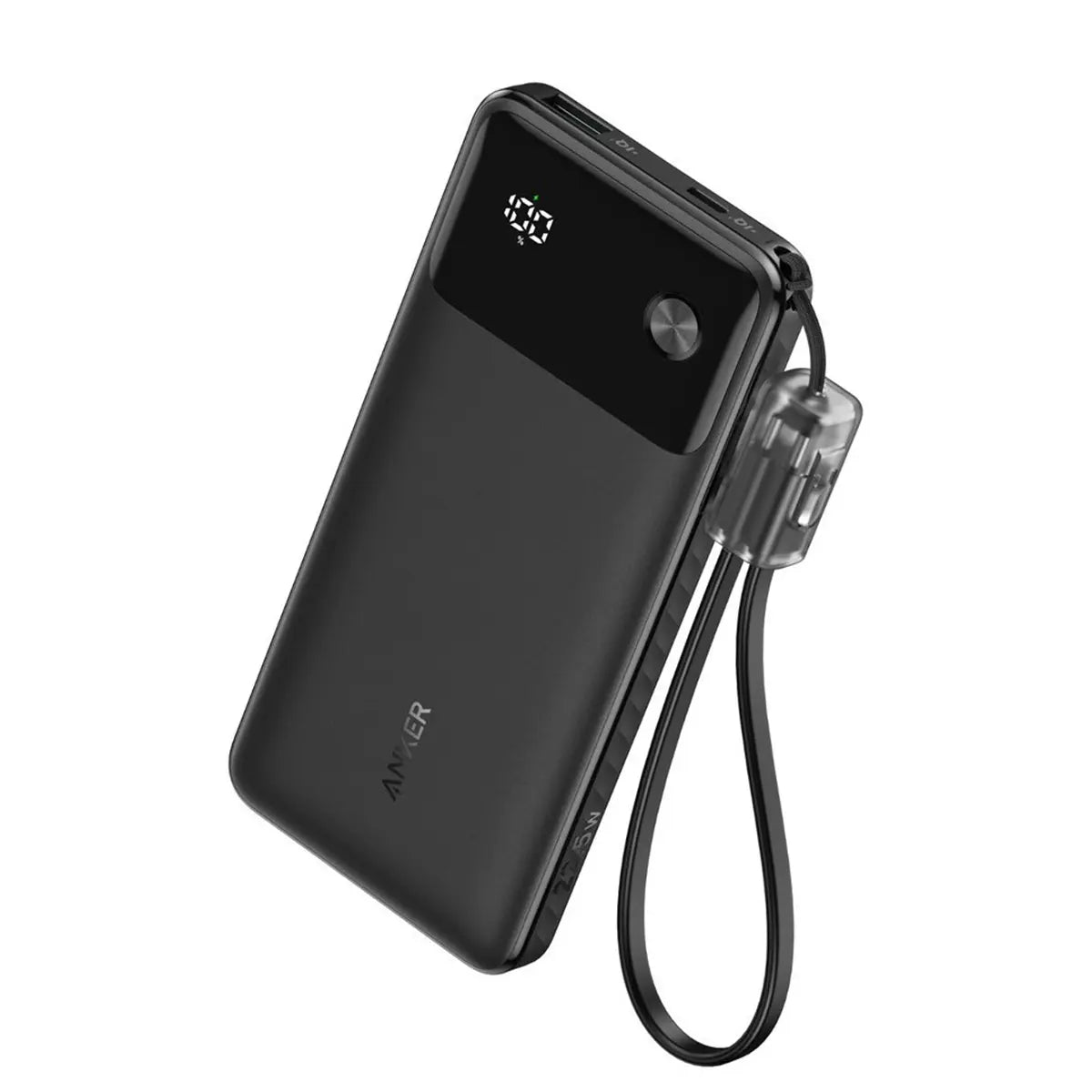Anker 10K 22.5W USB-C Power Bank Fast Charging Black - باور بانك أنكر بسعة 10 كيلو مللي أمبير في الساعة بقدرة 22.5 وات مع كابل USB-C باللون الأسود