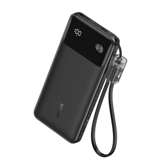 Anker 10K 22.5W USB-C Power Bank Fast Charging Black - باور بانك أنكر بسعة 10 كيلو مللي أمبير في الساعة بقدرة 22.5 وات مع كابل USB-C باللون الأسود