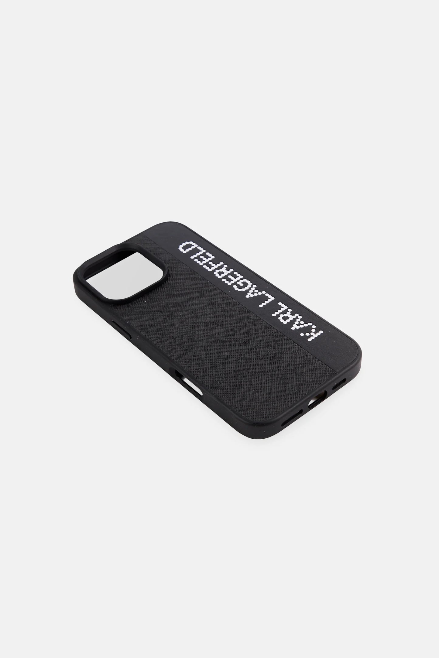 Karl Lagerfeld Saffiano Leather Hard Case with Elongated Logo for iPhone 16 Pro Max | كفر كارل لاغرفيلد بجلد سافيانو وشعار ممدود لهاتف ايفون 16 برو ماكس