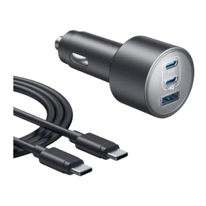 Anker Car Charger 3-Ports 167.5W with 3.3ft USB-C Cable Gray - شاحن سيارة أنكرمع 3 منافذ بقدرة 167.5 واط وكابل تايب سي بطول 3.3 قدم