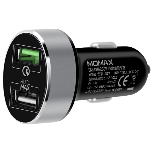 Momax USB Qualcomm 3.0 Fast Car Charger - شاحن سيارة سريع موماكس يو اس بي كوالكوم 3.0