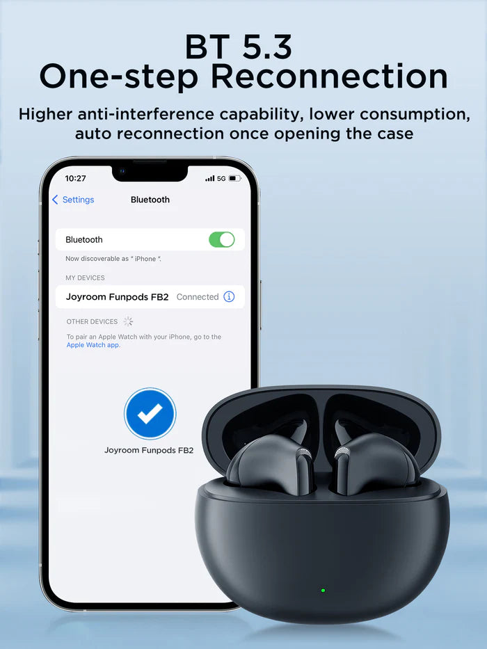 Joyroom JR-FB2 Wireless Earbuds HiFi Sound, 35H Playtime - سماعات Joyroom JR-FB2 اللاسلكية  بطارية 35 ساعة، تصميم مريح