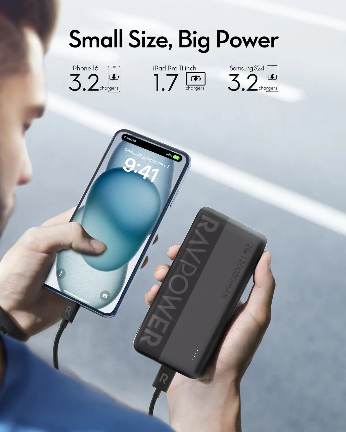 RAVPower 20000mAh Power Bank RP-PB1229 22.5W SCP & 20W PD -  باور بانك RAVPower RP-PB1229 – 20000mAh | شحن سريع بـ 3 منافذ | PD وSCP