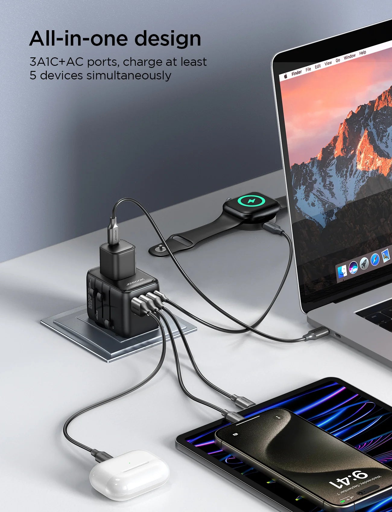 محول سفر عالمي جويرووم JR-TCW01 بقدرة شحن 17 واط - اسود | JOYROOM JR-TCW01 17W Universal Travel Adapter – Black