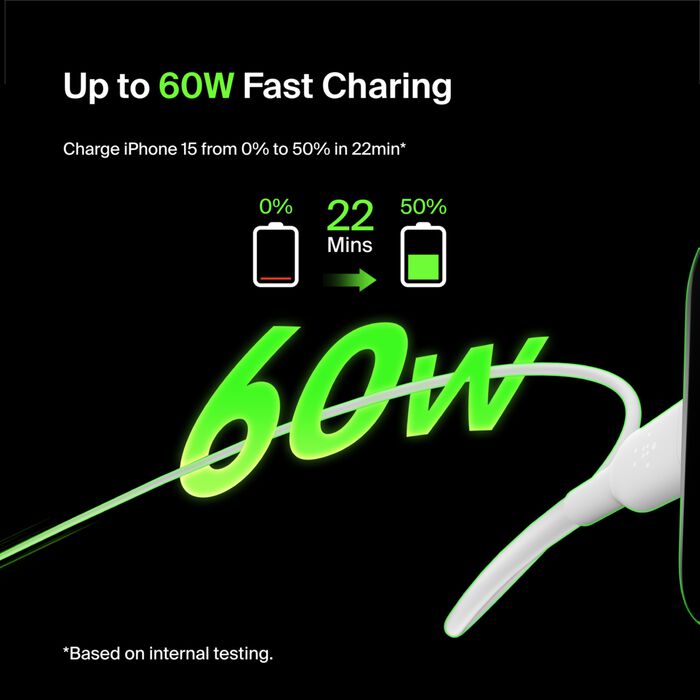 Belkin BoostCharge Cable USB-C to USB-C 2M - كيبل سريع الشحن من التايب سي الى التايب سي بطول 2متر