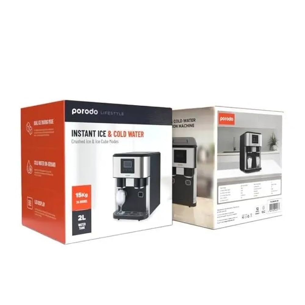 صانعة ثلج 3 في 1 مع كسارة وموزعة مياه باردة من بورودو - اسود | Porodo 3-in-1 Ice Maker with Crusher & Cold Water Dispenser – Black
