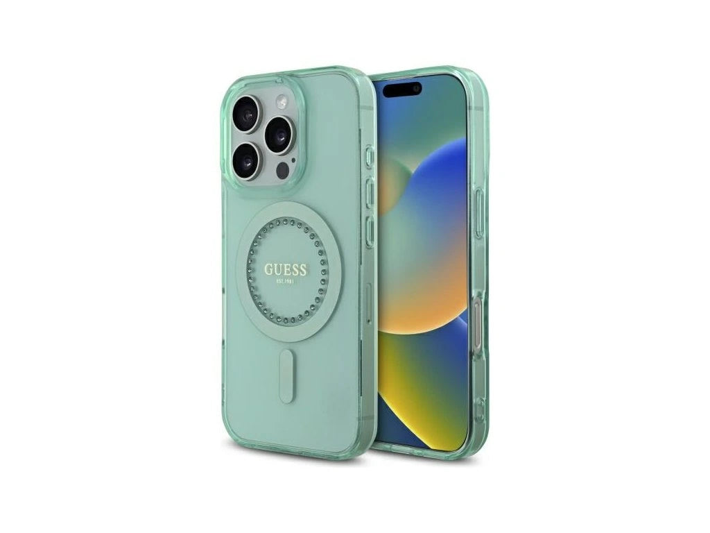Guess MagSafe IML Hard Case with Rhinestones for iPhone 16 Pro Max | كفر GUESS صلب بترصيع كريستالي ودعم ماج سيف لهاتف ايفون 16 برو ماكس