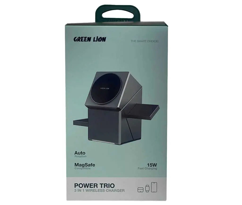 شاحن جرين لايون لاسلكي مغناطيسي 3 في 1 - رمادي | Green Lion 3 in 1 Magnetic Wireless Charger - Gray