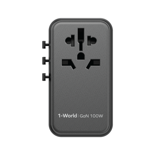 Momax 1-World 100W GaN Charger | 4-Port Universal Fast Charger with AC Travel Adapter - شاحن GaN موماكس 1-World بقدرة 100 واط, شاحن عالمي ب4 منافذ ومحول طاقة للسفر AC
