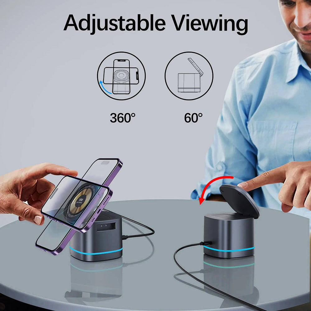 شاحن ويوو 3 في 1 لاسلكي للهاتف والسماعة والساعة | WiWU RUBIK’S CUBE 3 in 1 Wireless Charger