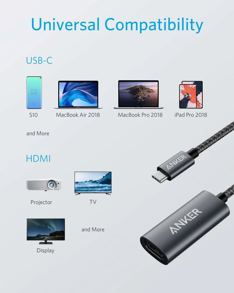 Anker 310 USB-C to HDMI Adapter, 4K@60Hz | انكر محول يو اس بي سي الى اج دي ام اي, بدقة 4K