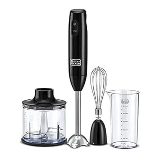 Black+Decker 600W 600ml Hand Blender with Chopping Bowl and Steel Blades - خلاط يدوي بلاك أند ديكر 600 واط مع وعاء تقطيع وشفرات ستانلس ستيل – 600 مل